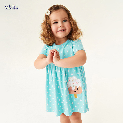 Little maven European and American cartoon print children's skirt summer new girls princess skirt short-sleeved children's dress