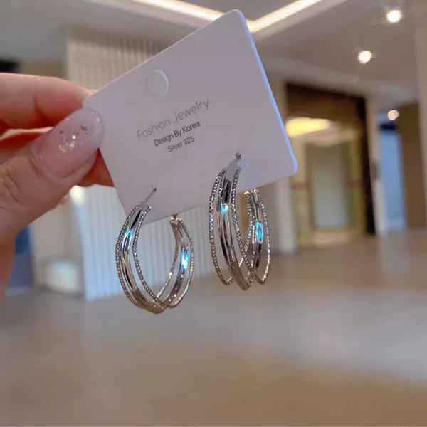 silver Three-Layer Twist Ear Ring Elegant Ins Style All-Match Earrings Classic Jewelry Distinctive Fashion Circle Earrings