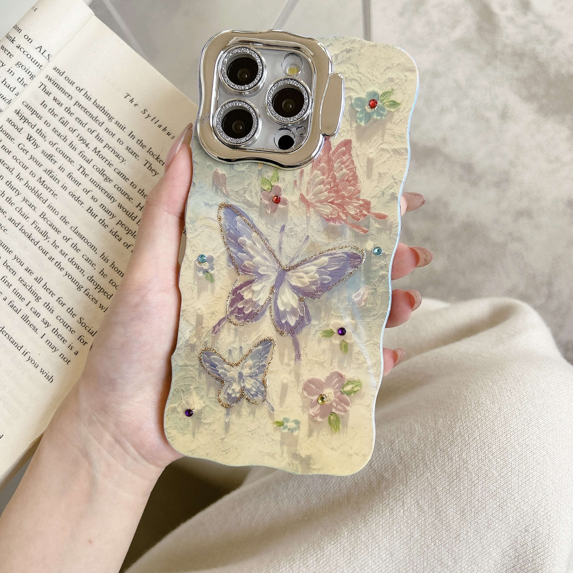 Dream Painting Painting Butterfly Adecuado para Apple 16ProMax Funda para teléfono 15/14 Personalidad 15Pro Soporte de lente 13 Mujer