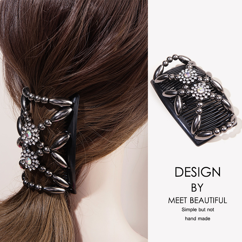 弹力插梳魔法盘发器 水钻发夹欧美盘发发卡新款后脑插梳弹力发梳