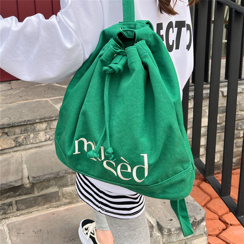 Korean style new backpack, simple letter printed canvas bag, portable large capacity shopping bag, student bucket bag