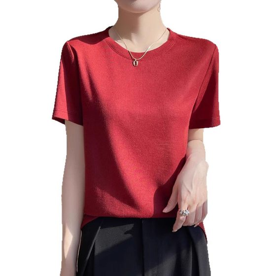 Lyocell Short-sleeved T-shirt Women's Round Neck Solid Color 2025 Summer New Base Shirt Loose Slimming Outer Wear Half-sleeved Top