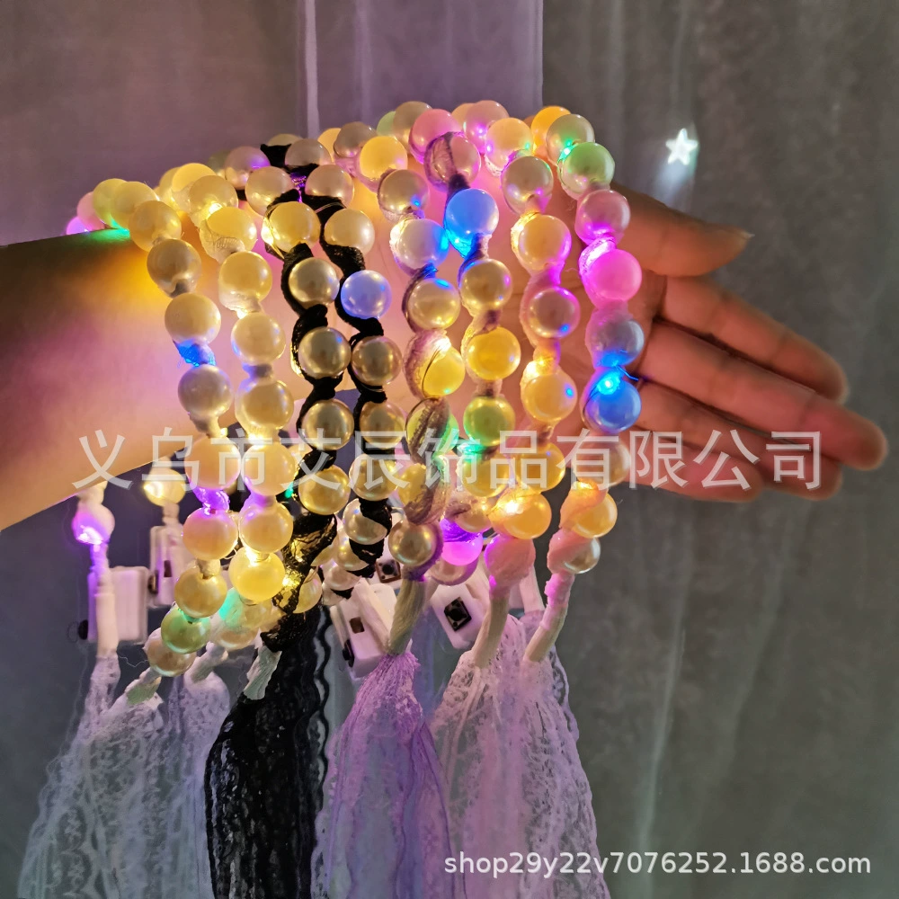Ободок жемчужный с LED-подсветкой, кружевные ленты, мигающие огни, 0,03 кг
