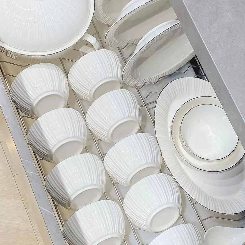 景德镇高白瓷餐具碗碟套装轻奢描金高级感饭碗面碗盘子组合全套装