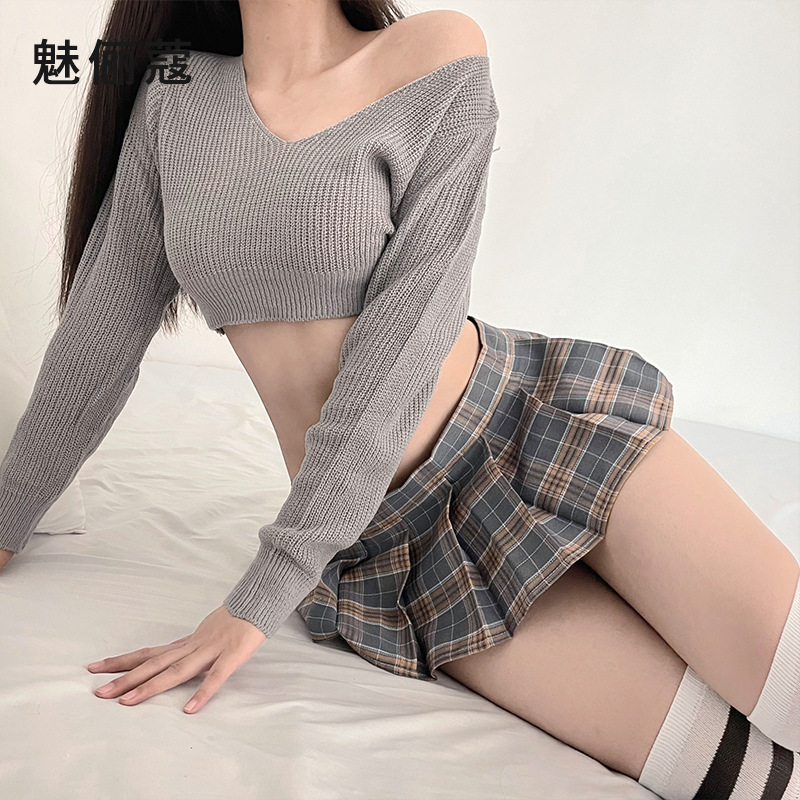 Lencería sexy falda de la cadera las mujeres JK estudiante uniforme seductora pasión suéter traje generación pelo 5555