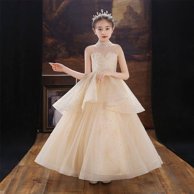 Spot vestido de novia de niña de las flores para niños pasarela femenina vestido de noche de gasa hinchada pequeña presentadora interpretación de piano falda larga verano