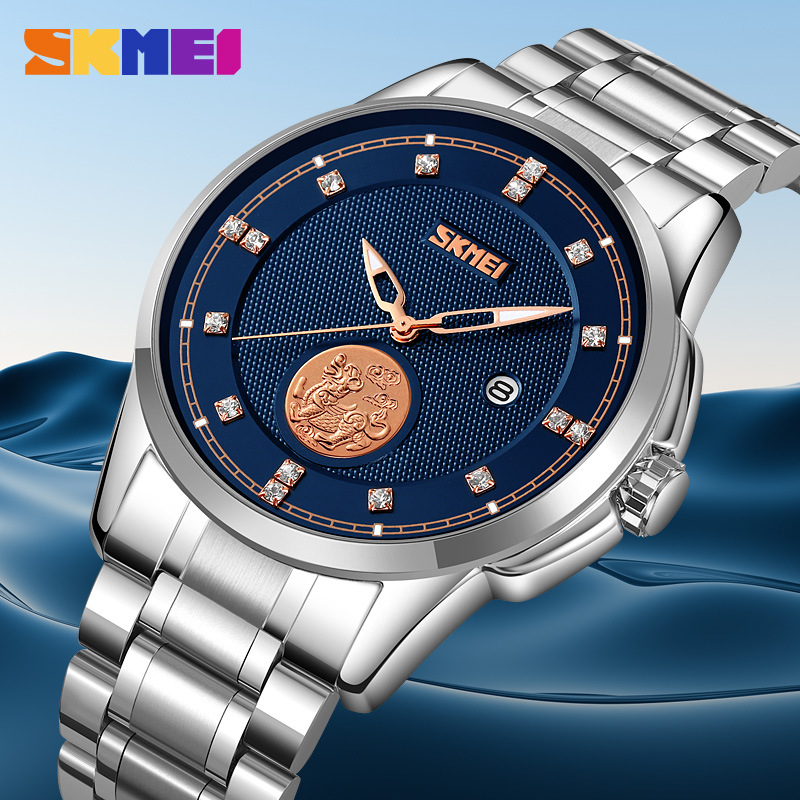 Momento de moda impermeable hombre reloj de acero sólido calendario de cuarzo nocturno comercio exterior regalos al por mayor personalizados