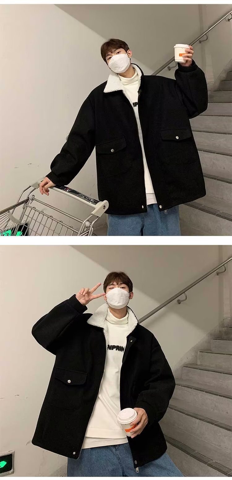 Title 8, Mens Lamb Plush Woolen Coat, Versatile Japanes...