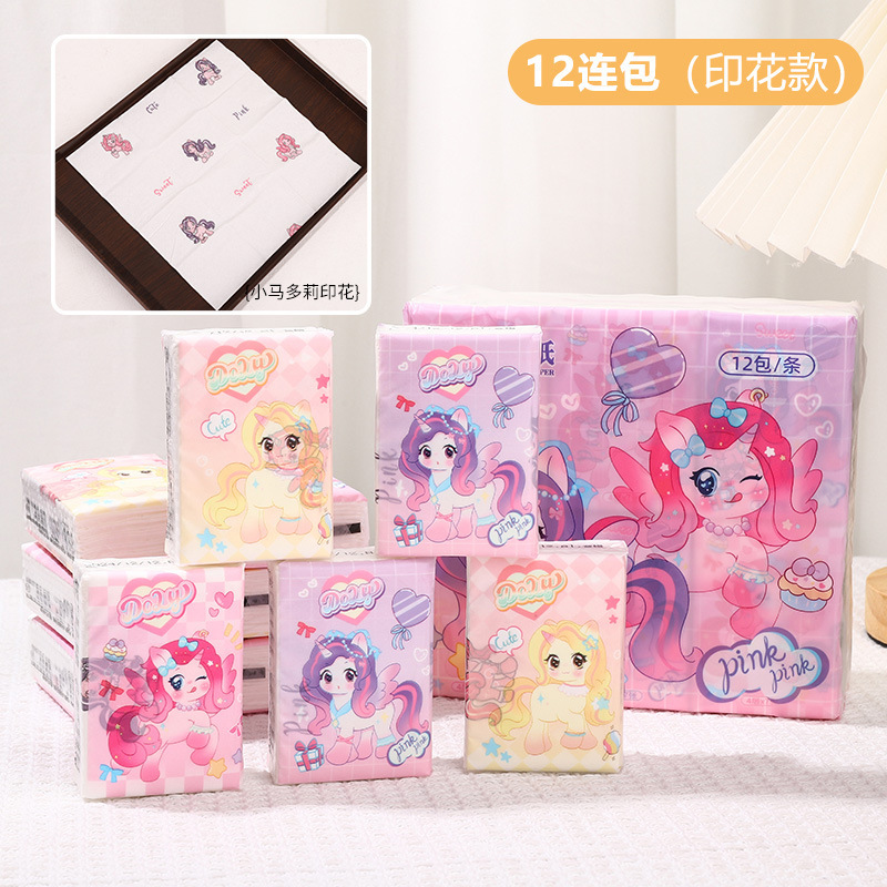 漫画ins風プリントハンカチ紙12包携帯型トイレットペーパーミニ携帯用ティッシュバッグナプキン|undefined