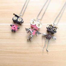 跨境蒸汽朋克机器人项链纯手工diy创意潮玩木质吊坠10132-10141