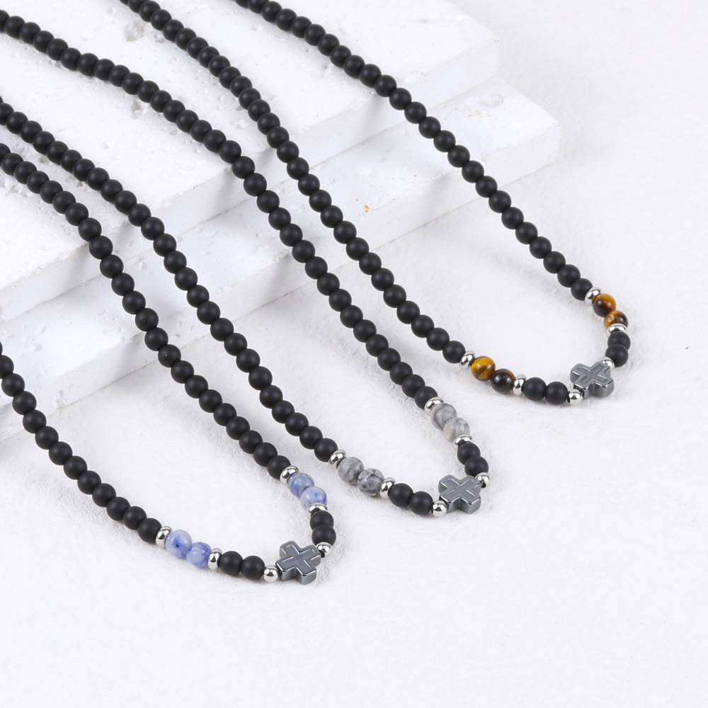 15g Weight Natural Stone Pendant Material Choker Classification Beads Chain Material Beaded Chain Chain Type 1 Piece Quantity Daily Occasion Beaded Material Cross Pattern All Seasons Season Men's Gender Polishing Design Retro, Streetwear Style Retro Streetwear Cross Beaded Polishing Men's Choker Men Beaded Necklaces 6