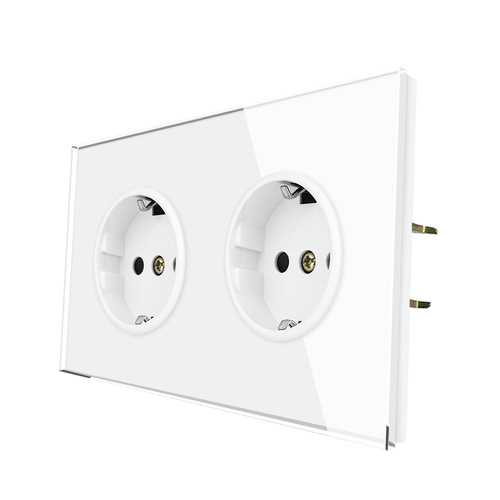 White tempered glass panel European foreign trade German standard Korean 16A French double two-position European standard socket