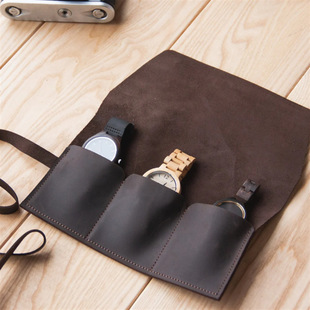 Vintage PU Leather Watch Bag & Storage Bag Travel Portable Multi-Functional Large Capacity Sheets Wristwatch Bag