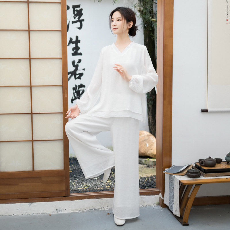 Practice Suit Tea Art Zen Suit Two-Piece Women's Ethnic Style Cotton and Linen Zen Meditation suit National Style Performance Sergeant Suit Practice Suit Tea Art Zen Suit Two-Piece Women's Ethnic Style Cotton and Linen Zen Meditation suit National Style Performance Sergeant Suit