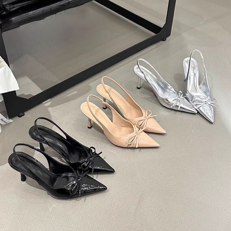 Soft-Soled Silver Petite Elegant High-Heeled Shoes for Women, 2025 New French Style Pointed Toe Stiletto Shallow Backless Pumps Trendy