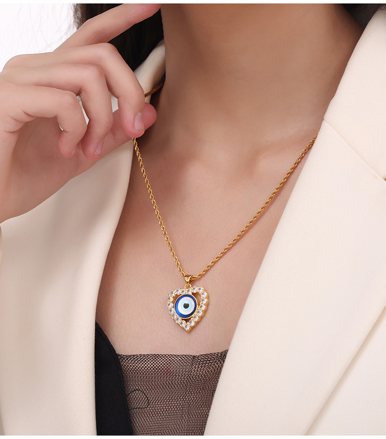 Casual Occasion 304 Stainless Steel Material Geometric, Devil's Eye, Heart Shape Pattern PVD Coated Real Gold Plated Geometric Devil's Eye Heart Shape Titanium Steel Lady Waterproof Non Tarnish Titanium Steel Pendant Necklace