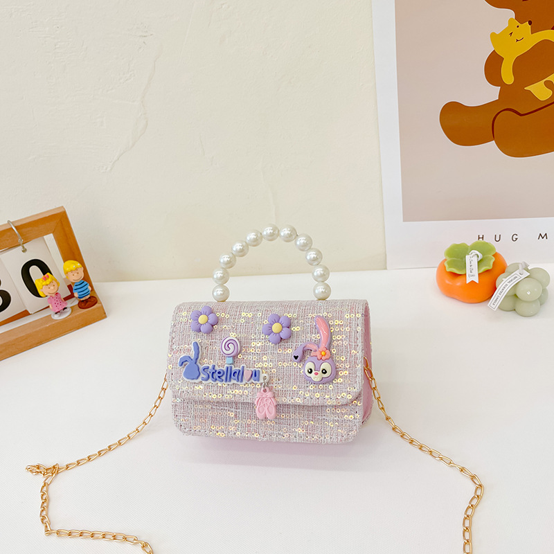 Transfronterizo nuevo bolso para niños estilo occidental perla portátil estilo Chanel moda cadena bolso de hombro conejito bolsa de mensajero