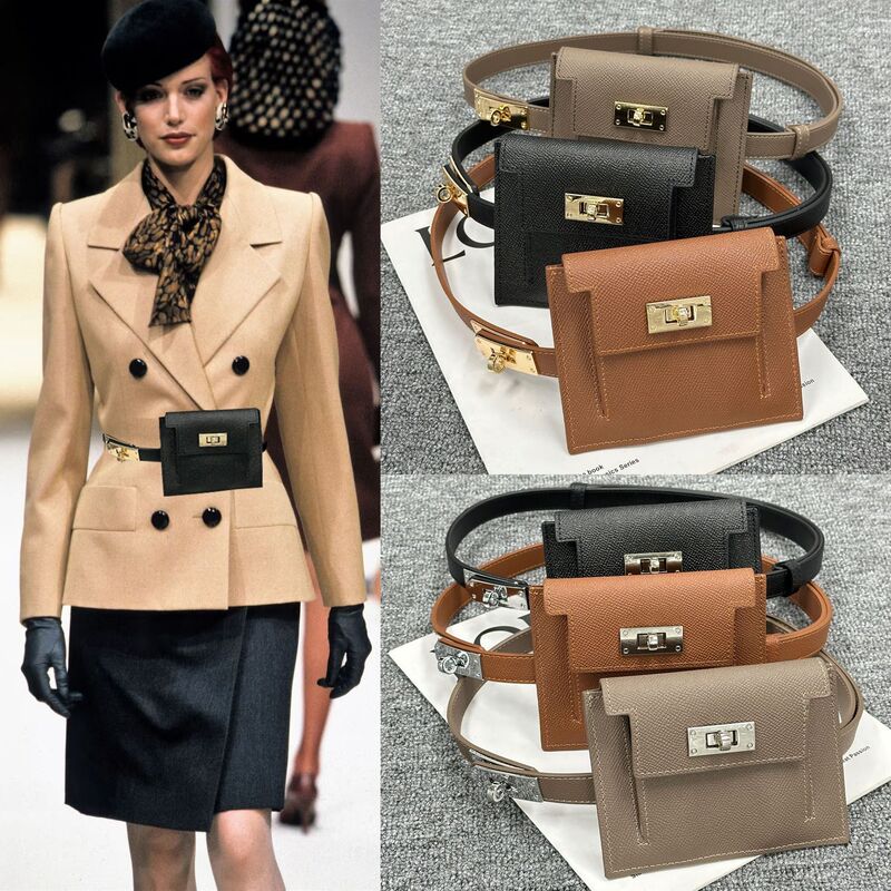 Trendy Designer European and American Fashionable Mini Leather Belt Waist Bag for Women, Decorative High-End Versatile Belt Waist Cincher