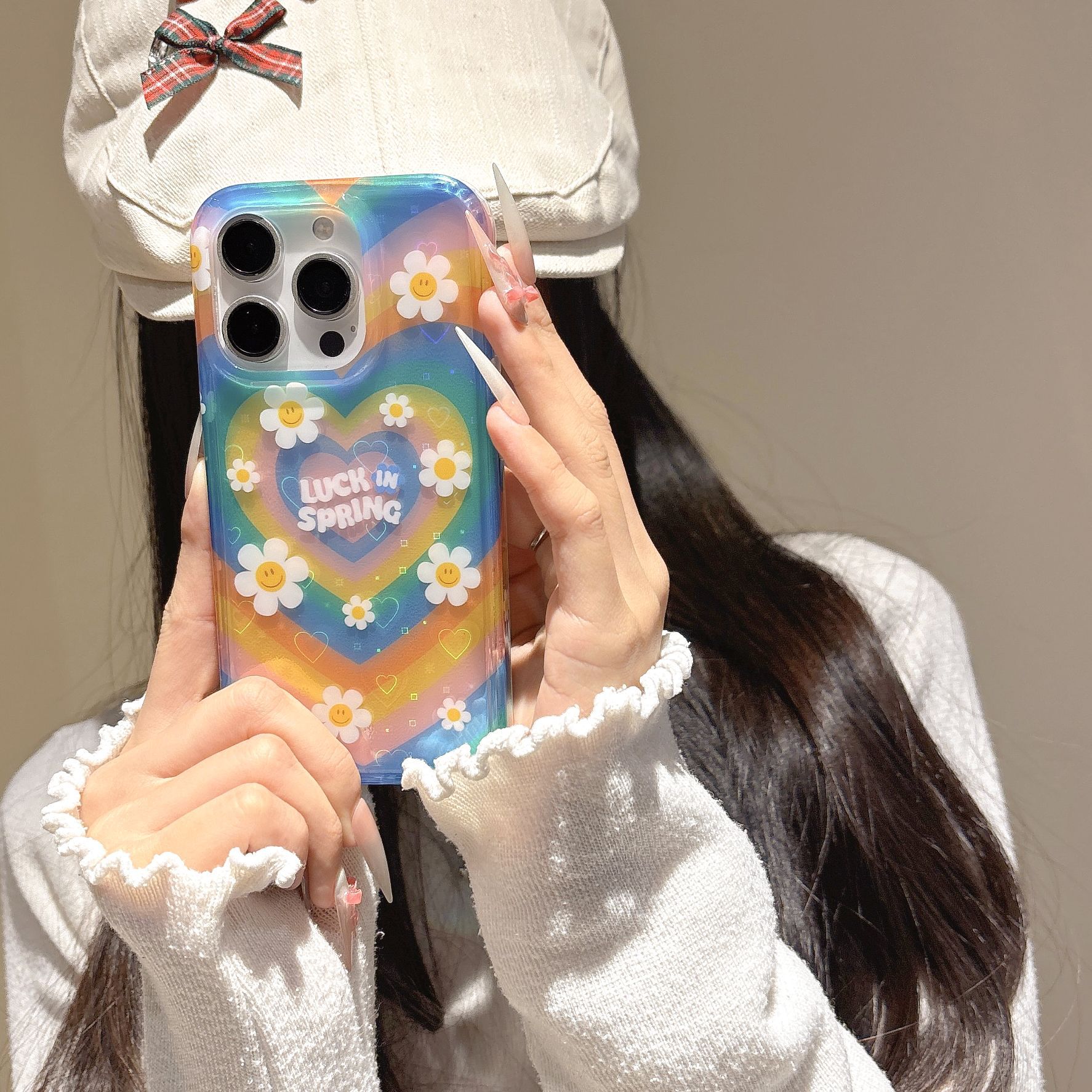 Pantalla completa flor de color cara sonriente para iphone16ProMax funda para teléfono móvil 14 Apple 15 femenino 16 nuevo 15PM