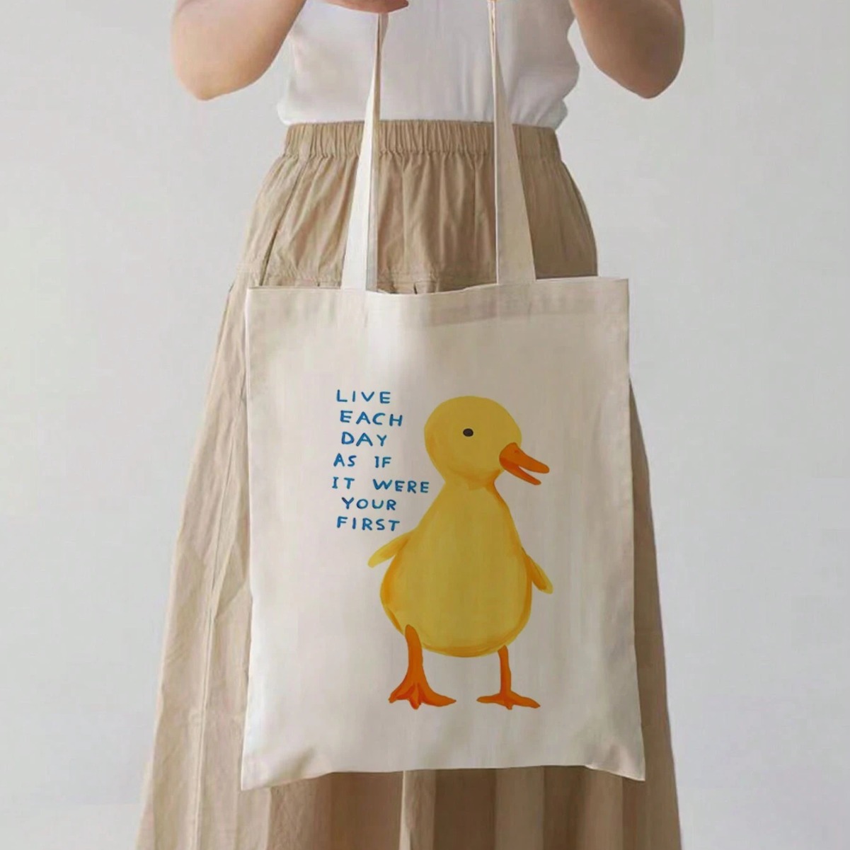 패션 노란 오리 인쇄 한 어깨 캔버스 가방 가방 여성용 캐주얼 학생 외출 쇼핑 가방 선물 가방
