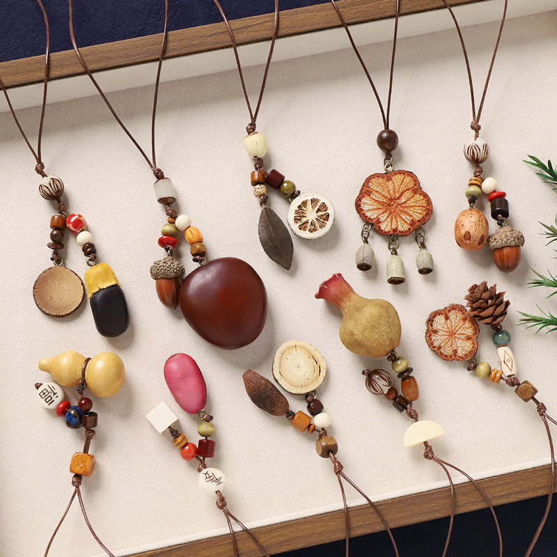 中药植物果实项链新中式民族风编织长款毛衣链森系文艺国风配饰女