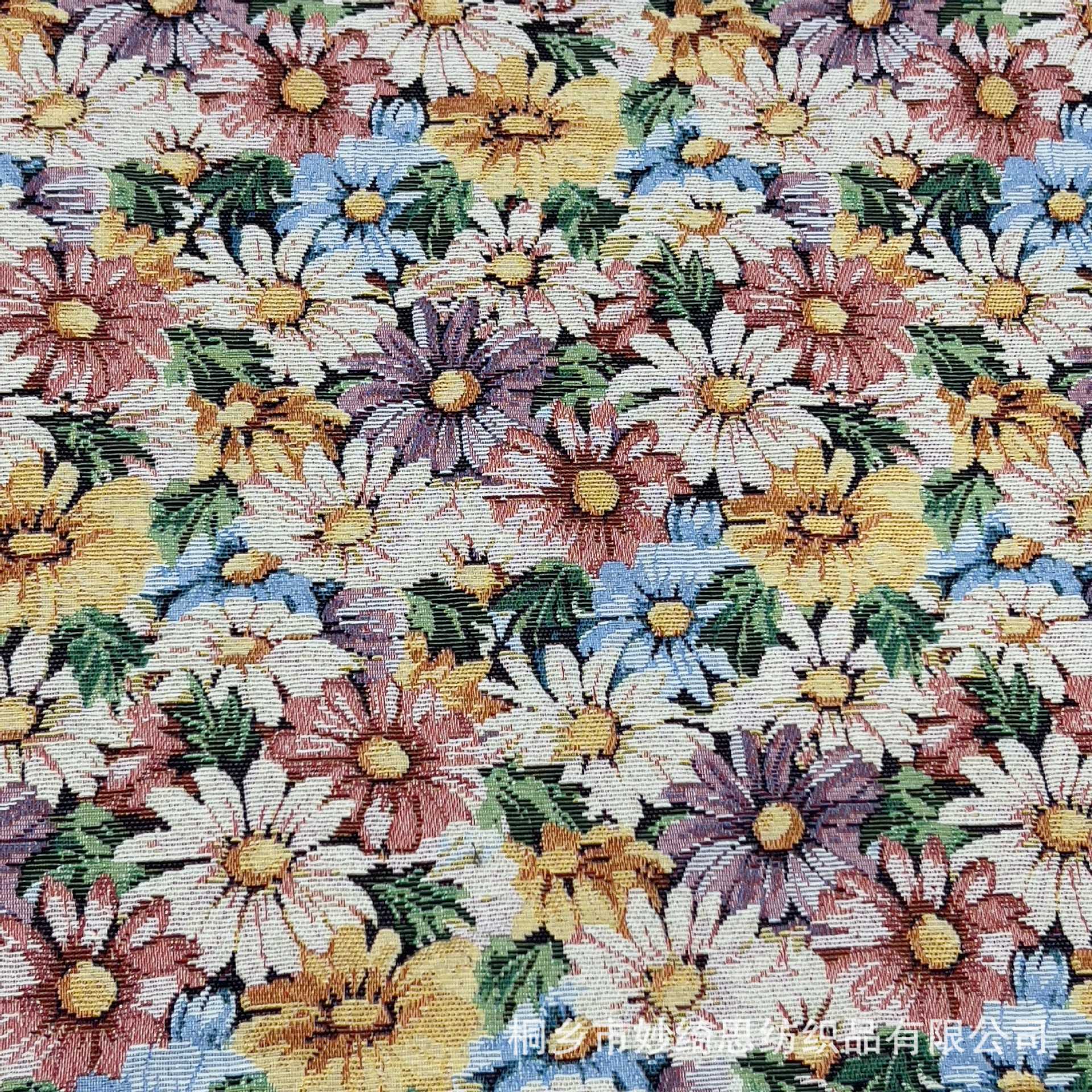 碎花美式乡村彩色花朵提花色织沙发布桌布抱枕布服装箱包鞋面布料