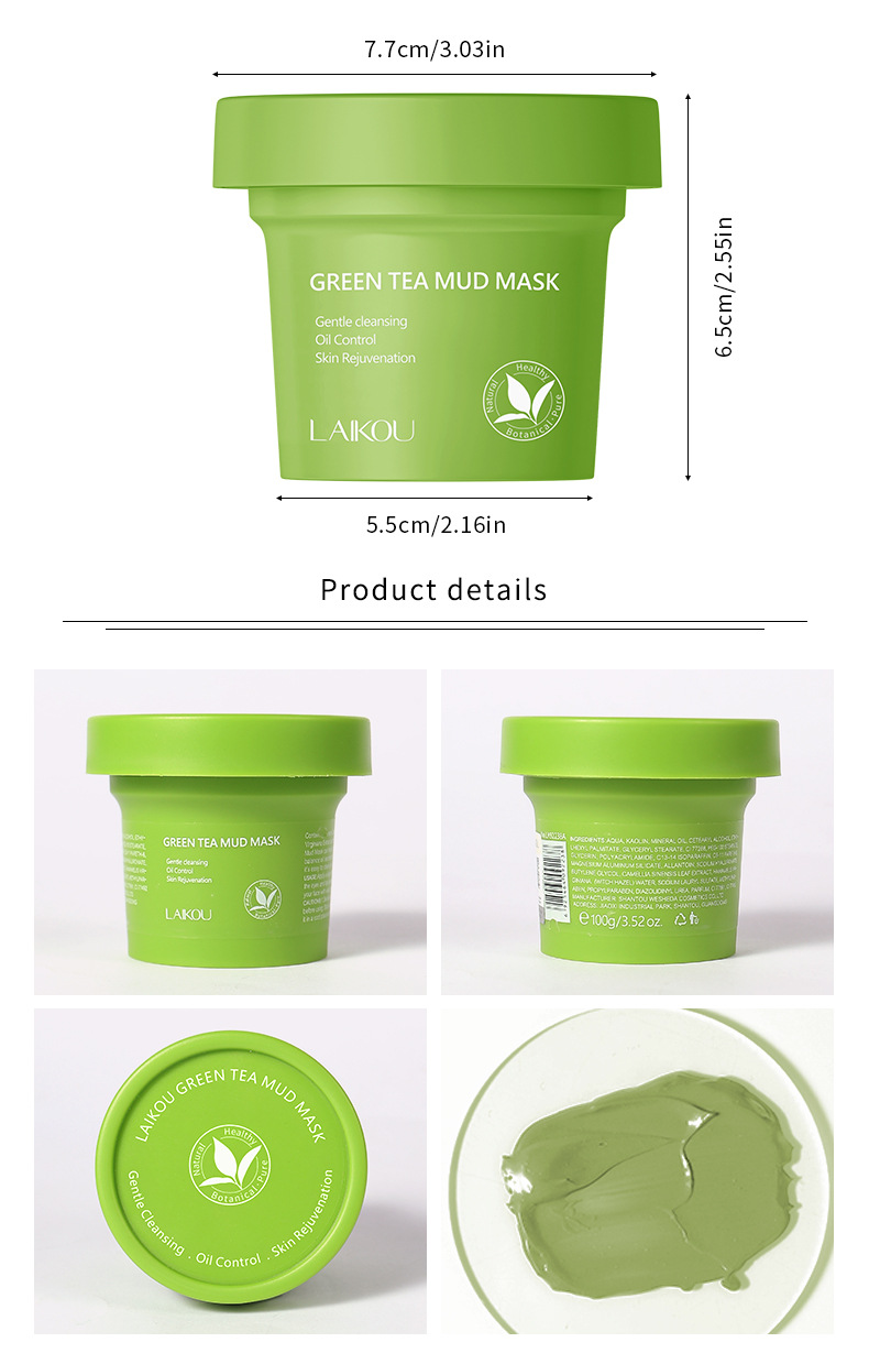 Cross-border new product laikou Green Tea Mud Mask 100g Cleansing, hydrating and Moisturizing Mask mud wholesale undefined