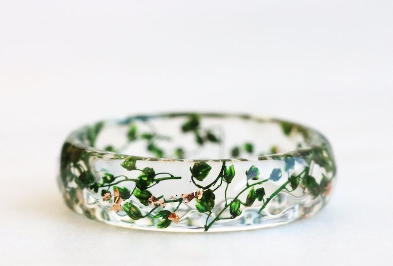 Resin Ring with Pressed Green Buds