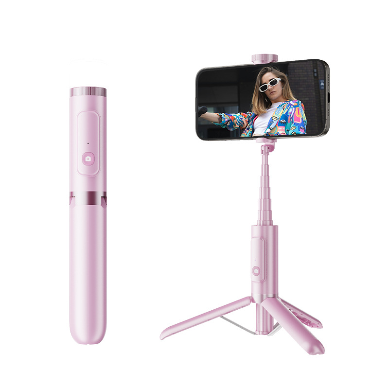 Trípode Palo Selfie para Celular de Aleación con Control Remoto, Bluetooth, Luz de Relleno para Teléfono Móvil