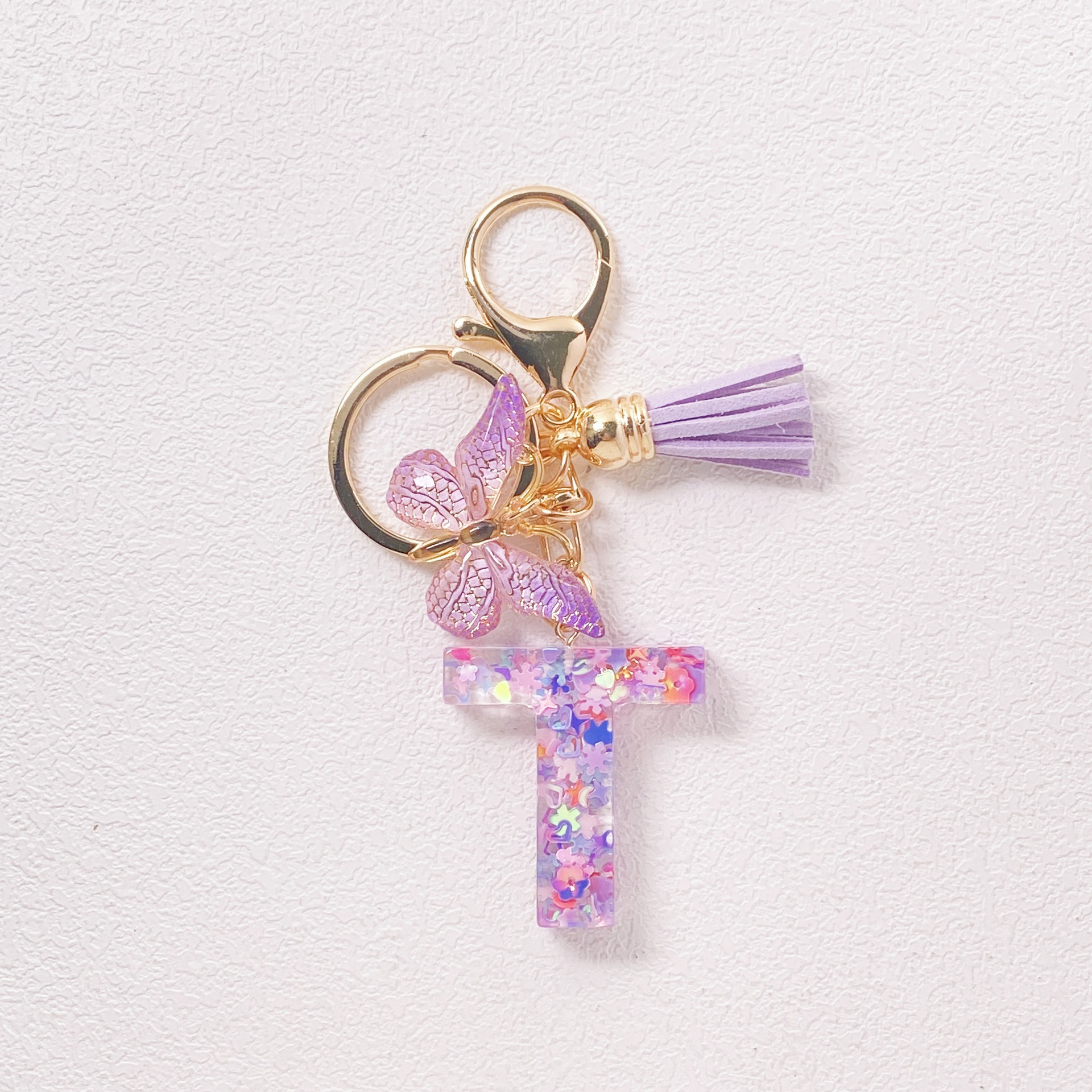 20g Weight Sequins Inlay Material Keychain Classification Daily Occasion Epoxy Material Letter, Butterfly Pattern Women's Gender Sweet Style Purple Color Letter Butterfly Keychain Epoxy Sequins Women's Sweet Keychain 21