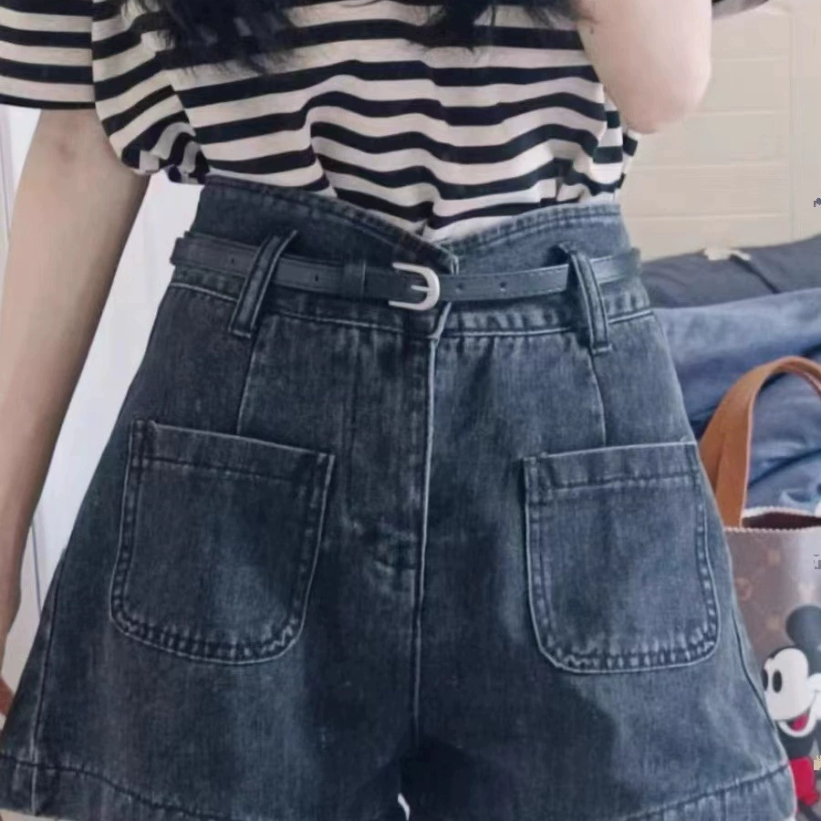 Джинсовые шорты больших размеров для женщин, новинка 2025 года, летние тонкие, с высокой талией, тонкие, свободные, прямые, широкие, шорты трапециевидной формы