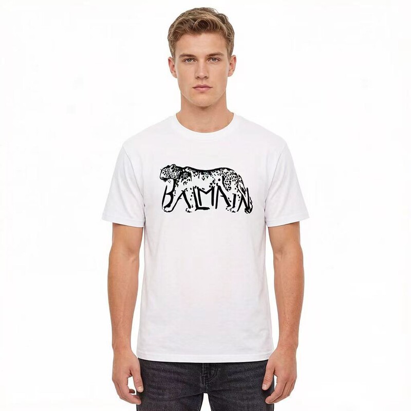 Trendy Brand Cross-Border Authentic Balmain Foreign Trade Summer New Leopard Print Short-Sleeve T-Shirt Unisex Loose Fit Trendy Brand Cross-Border Authentic Balmain Foreign Trade Summer New Leopard Print Short-Sleeve T-Shirt Unisex Loose Fit