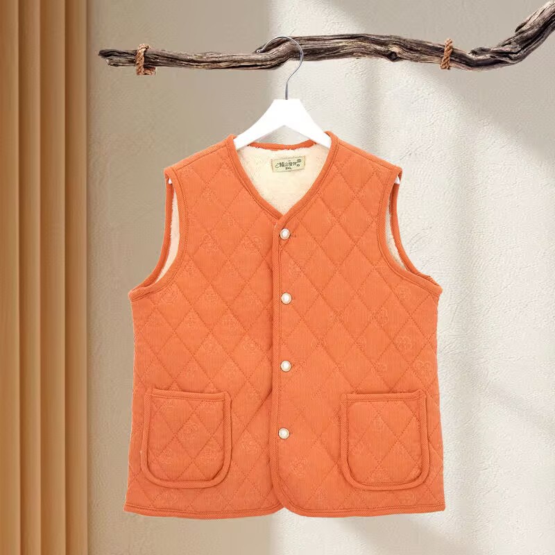 코듀로이 따뜻한 조끼 2024 가을과 겨울 노인을위한 새로운 두꺼운 조끼