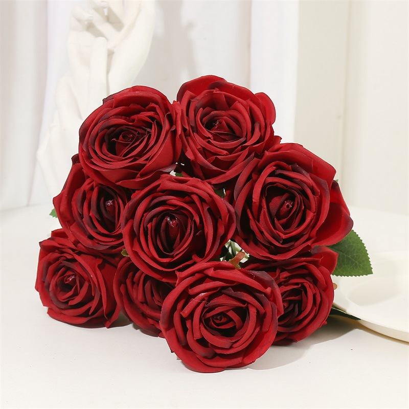 Multi-cabeza rosa artificial falso ramo flor pared de seda floral decoración de la boda manejar rojo naranja diez cabeza nueve cabeza