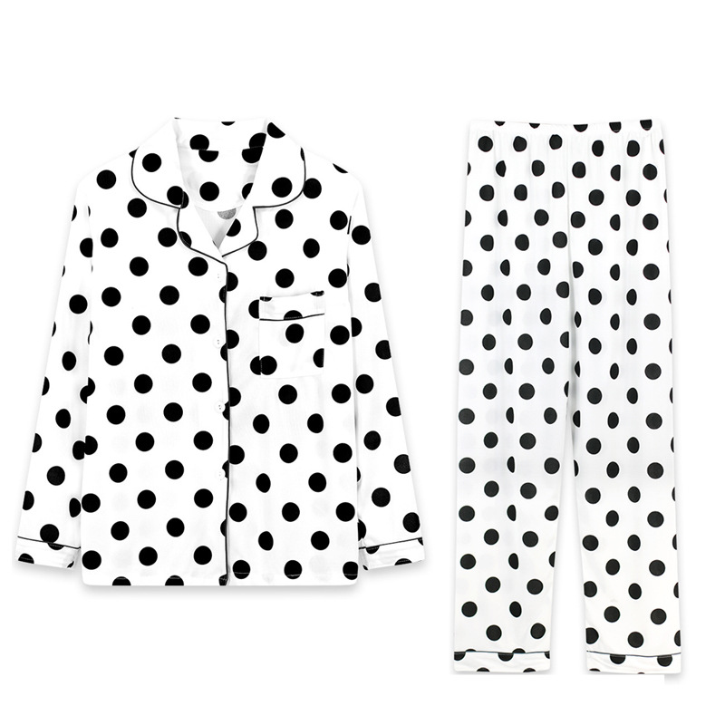 外贸pajamas跨境长袖春秋牛奶丝开衫女士衬衫睡衣家居服sleepwear