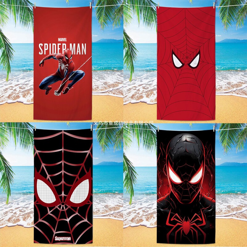 Cross-Border Superhero Marvel Spider-Man Children's Beach Towel Absorbent Cartoon Beach Towel Microfiber