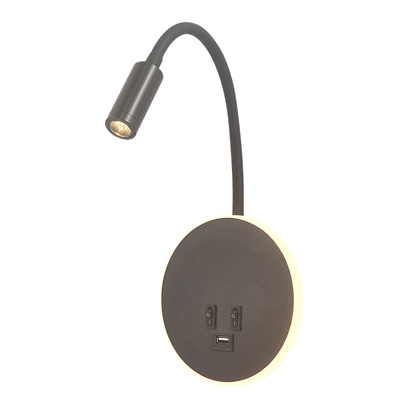 Lámpara de pared de lectura minimalista lámpara de pared de noche de hotel estilo americano con USB ángulo ajustable lámpara de dormitorio minimalista moderna