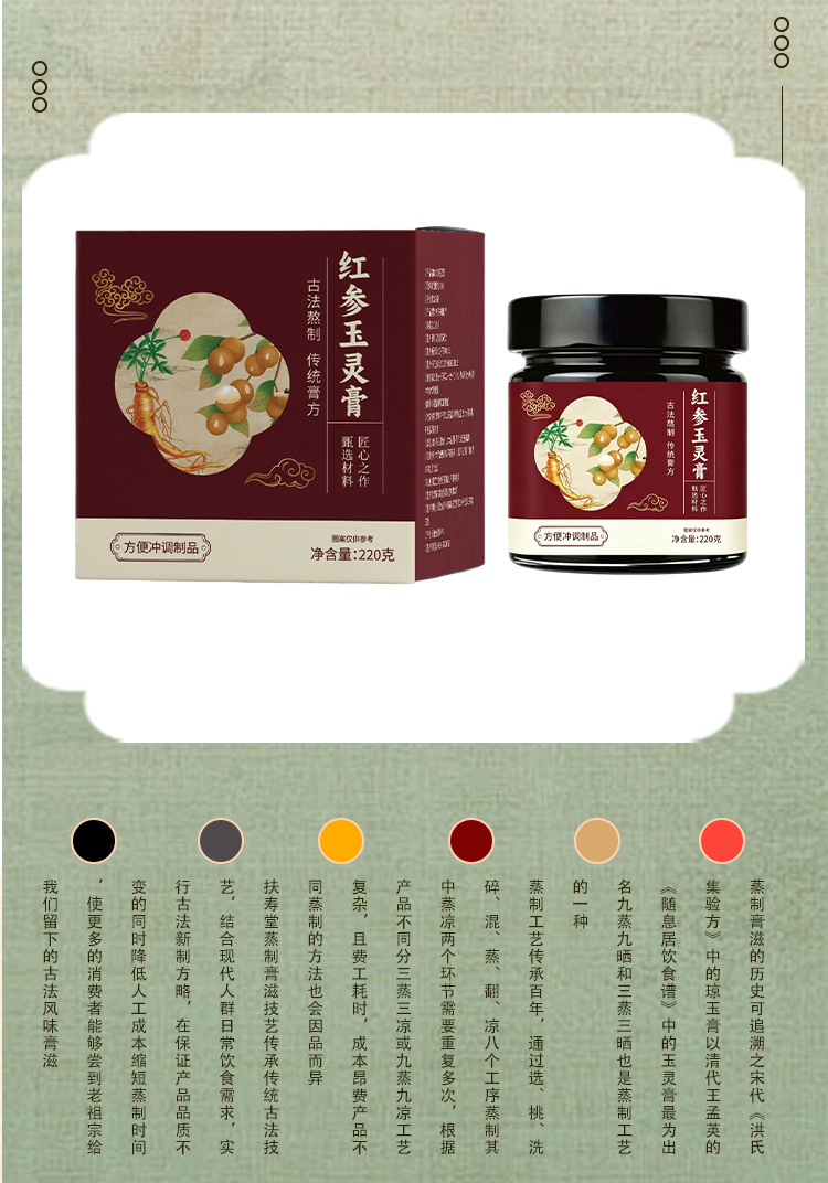 Red Ginseng Yuling Paste (Hong Shen Gui Yuan Gao) — Traditional Steamed Herbal Paste, 220g specifications