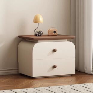 Installation-Free Solid Wood Bedside Table, Medieval Cream Style Italian Minimalist Small Apartment Simple Modern Bedroom Storage Cabinet