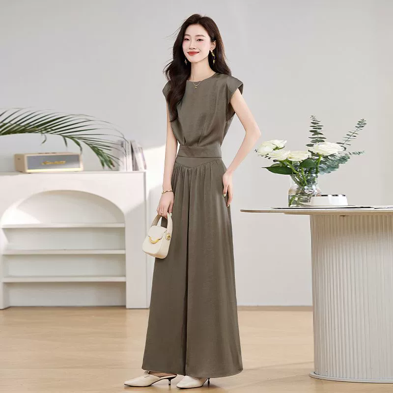 Летний костюм 2025, новый стиль, легкая роскошь, дизайн без рукавов, комплект из двух предметов: жилет и широкие брюки