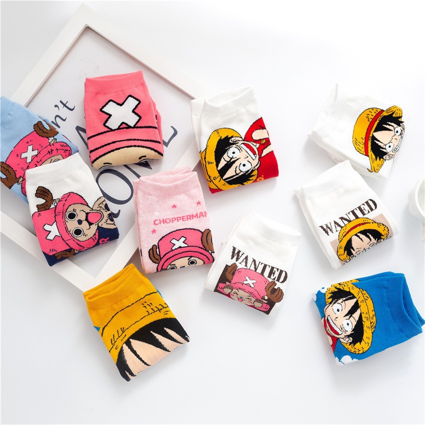 Calcetines para mujeres primavera y verano nuevas series One Piece calcetines lindas calcetines de dibujos animados superficiales, calcetines de algodón bajas