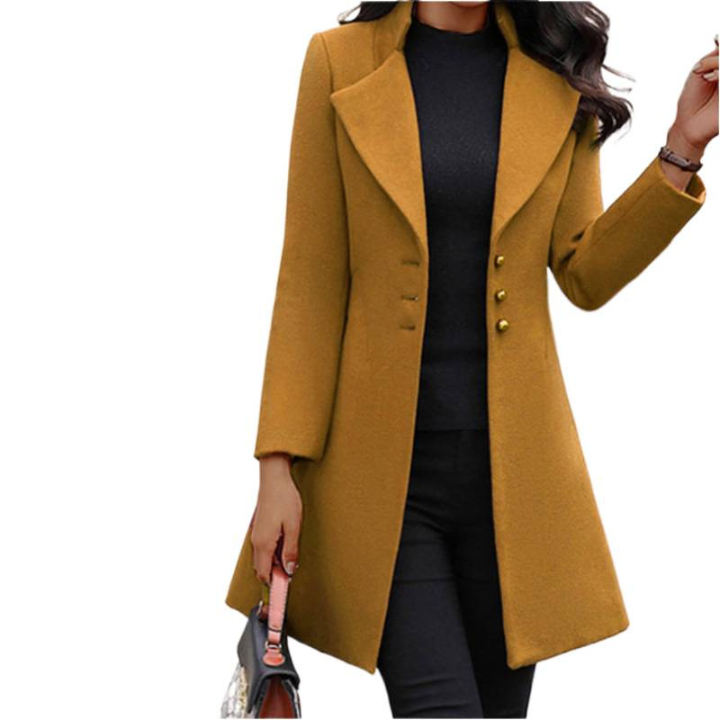 Mid-Length Korean-Style Reversible Collar Wool Coat With Slimming Effect In Solid Color For Women_ecoleips.com