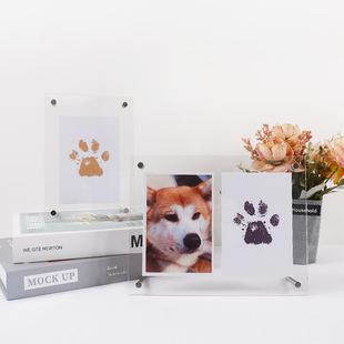 Pet cat dog diy paw print photo frame set table free printing table commemorative transparent crystal display acrylic