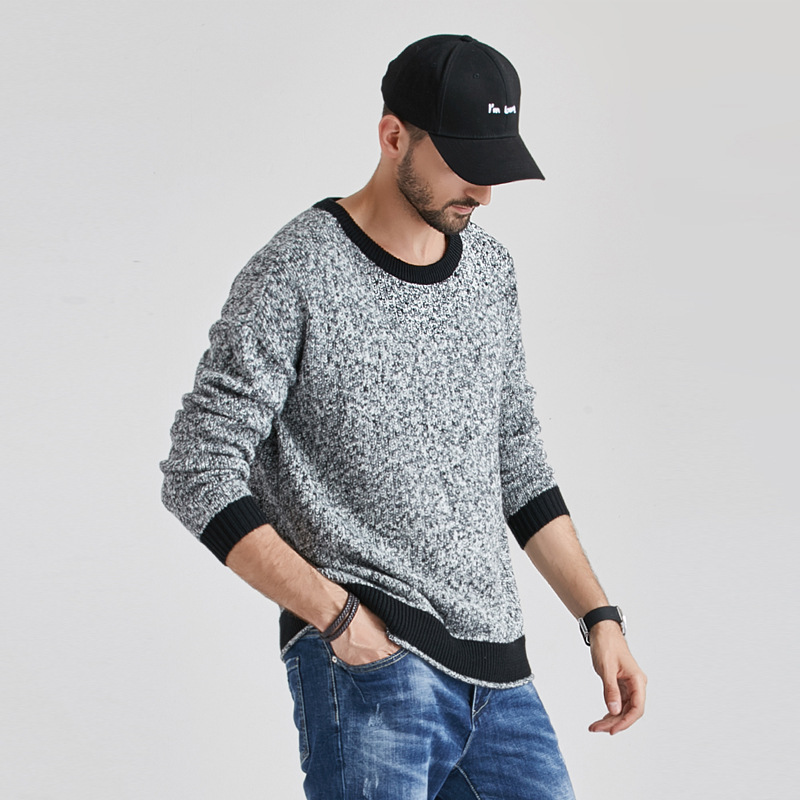 亞馬遜2021秋冬新款圓領(lǐng)針織衫男歐美跨境休閑套頭毛衣男一件代發(fā)