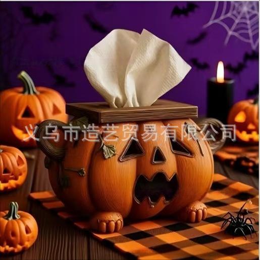 热销跨境亚马逊外贸树脂工艺品万圣节南瓜抽纸摆件派对装饰品|undefined
