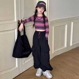 女童工装裤春秋款2025新款儿童时髦裤子女大童秋装休闲百搭阔腿裤
