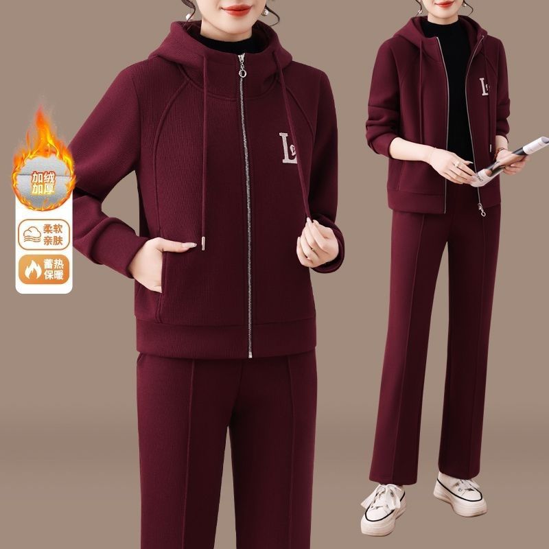 中年女装加绒加厚运动套装女新款冬季年轻妈妈冬装休闲外套两件套