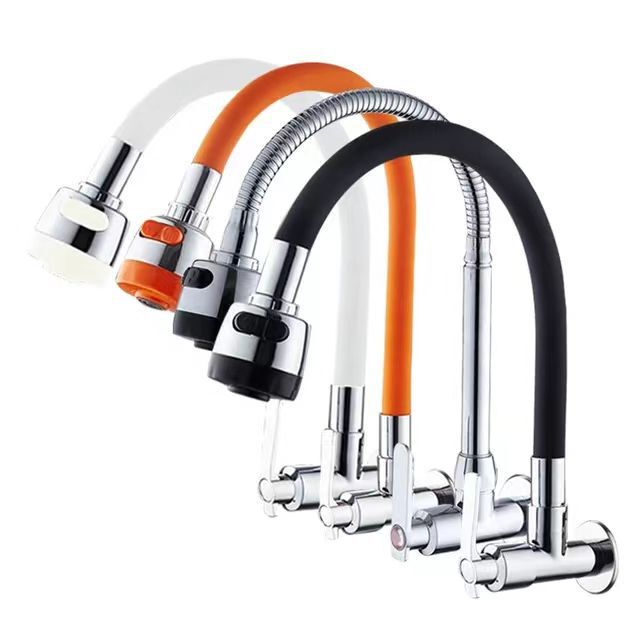 Color wall-mounted kitchen faucet flexible rubber spout hose faucet horizontal universal 4-point faucet