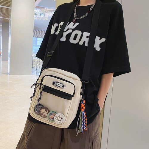 Simple couple shoulder bag, trendy brand, large capacity student mobile phone bag, Korean style casual crossbody bag, Hong Kong style transparent bag