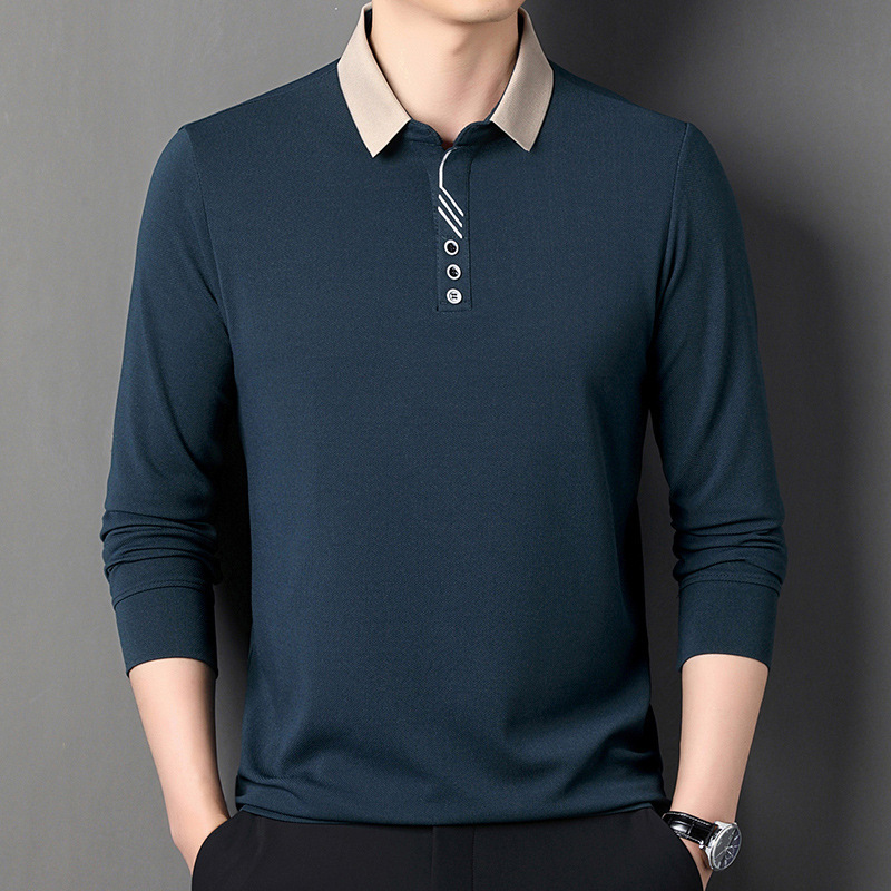 Autumn Long-Sleeve T-Shirt for Men, Skin-Friendly Breathable Casual Polo Shirt with a Turn-Down Collar, Suitable for Middle-Aged Dads Autumn Long-Sleeve T-Shirt for Men, Skin-Friendly Breathable Casual Polo Shirt with a Turn-Down Collar, Suitable for Middle-Aged Dads